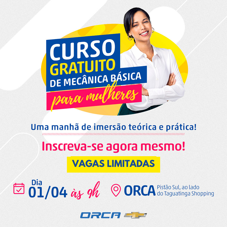 Orca Chevrolet lança o curso gratuito de mecânica básica para mulheres neste sábado 01/04